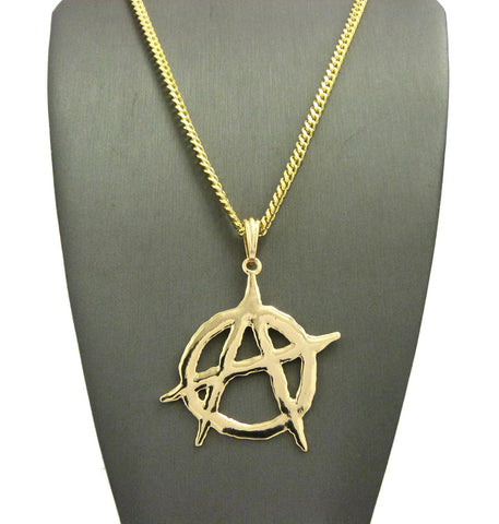 Nyfashion101 Polished Anarchy Symbol Round Pendant W/ 24" Chain Necklace