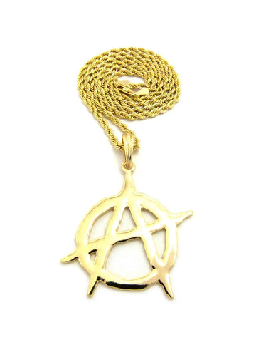 Nyfashion101 Polished Anarchy Symbol Round Pendant W/ 24" Chain Necklace