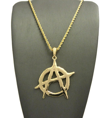 Nyfashion101 Polished Anarchy Symbol Round Pendant W/ 24" Chain Necklace