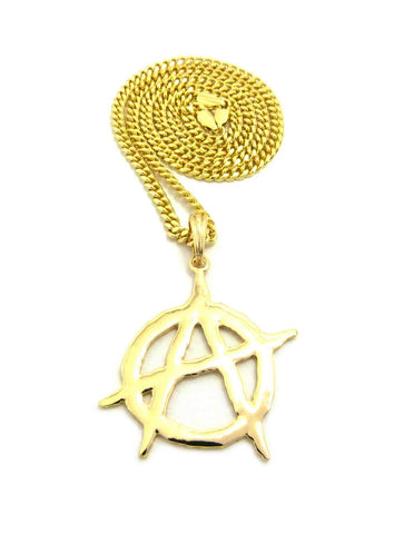 nyfashion101 Polished Anarchy Symbol Round Pendant w/ 24" Chain Necklace