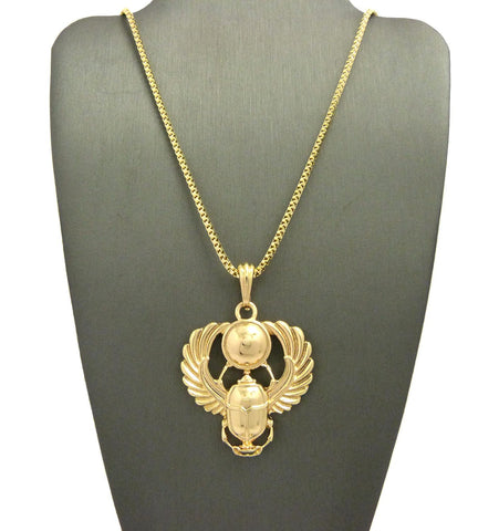 Nyfashion101 Polished Extended Wing Scarab Beetle Pendant W/ 24" Chain Necklace In Gold-Tone