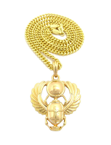 Nyfashion101 Polished Extended Wing Scarab Beetle Pendant W/ 24" Chain Necklace In Gold-Tone