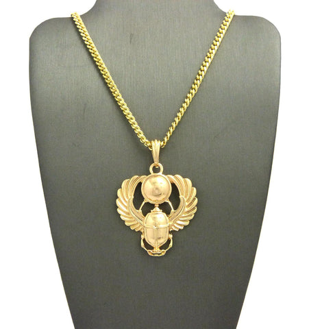 Nyfashion101 Polished Extended Wing Scarab Beetle Pendant W/ 24" Chain Necklace In Gold-Tone