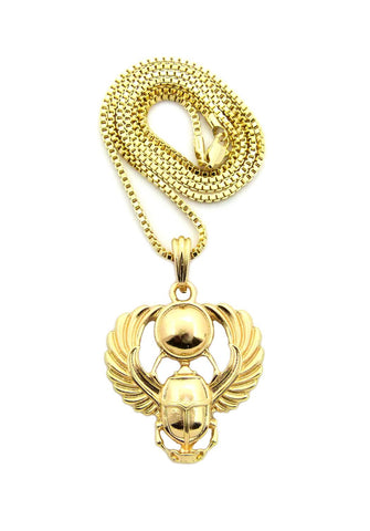 nyfashion101 Polished Extended Wing Scarab Beetle Pendant w/ 24" Chain Necklace in Gold-Tone