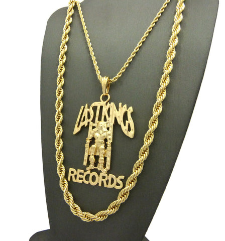 Nyfashion101 Polished Last Kings Record Label Pendant Rope Chain Necklace Set In Gold-Tone