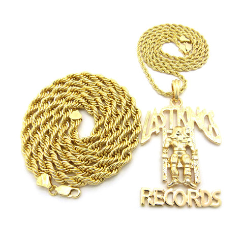 Nyfashion101 Polished Last Kings Record Label Pendant Rope Chain Necklace Set In Gold-Tone