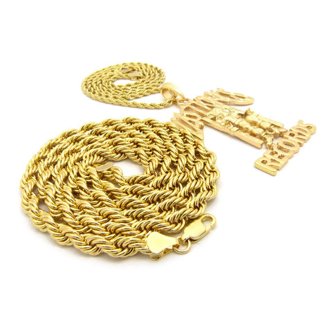 Nyfashion101 Polished Last Kings Record Label Pendant Rope Chain Necklace Set In Gold-Tone