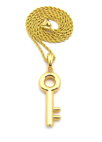 Nyfashion101 Polished Lever Lock Key Pendant Gold-Tone