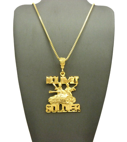Nyfashion101 Polished No Limit Soldier Tank Pendant W/ Gold-Tone Box Chain Necklace