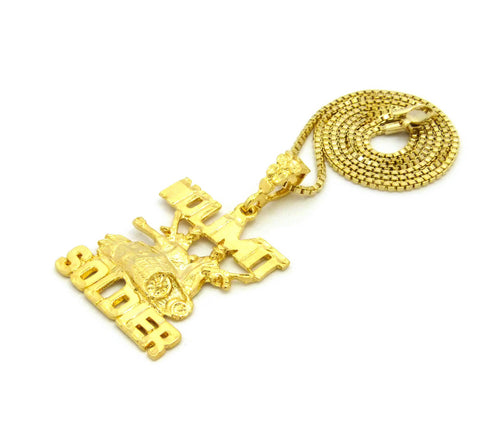 Nyfashion101 Polished No Limit Soldier Tank Pendant W/ Gold-Tone Box Chain Necklace