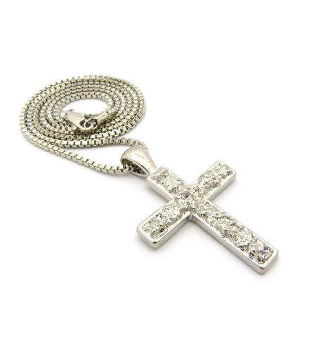 Nyfashion101 Polished Nugget Cross Pendant W/ 2mm 24" Box Chain Necklace In Silver-Tone