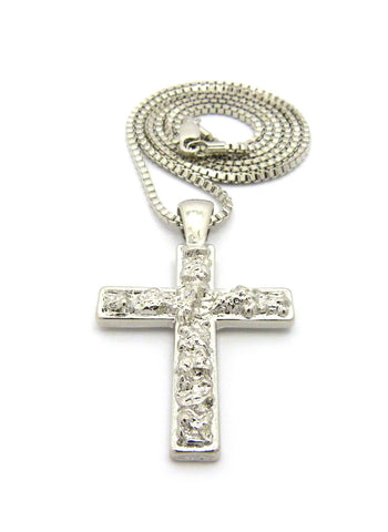 Nyfashion101 Polished Nugget Cross Pendant W/ 2mm 24" Box Chain Necklace In Silver-Tone