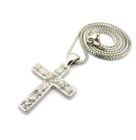 Nyfashion101 Polished Nugget Cross Pendant W/ 2mm 24" Box Chain Necklace In Silver-Tone