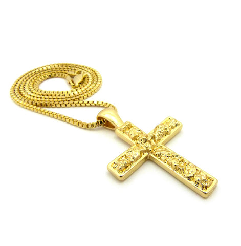 Nyfashion101 Polished Nugget Cross Pendant W/ 2mm 24" Box Chain Necklace In Gold-Tone