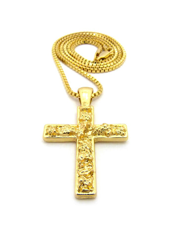 Nyfashion101 Polished Nugget Cross Pendant W/ 2mm 24" Box Chain Necklace In Gold-Tone