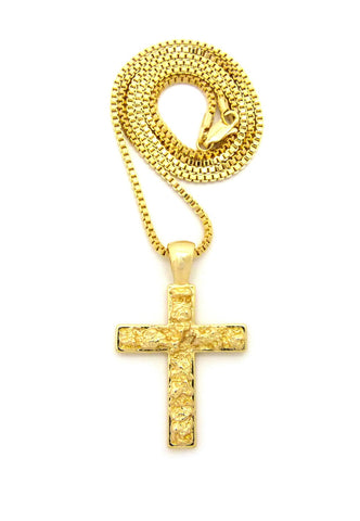 nyfashion101 Polished Nugget Cross Pendant w/ 2mm 24" Box Chain Necklace in Gold-Tone