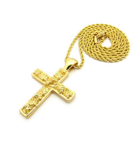 Nyfashion101 Polished Nugget Cross Pendant W/ 2mm 24" Rope Chain Necklace In Gold-Tone