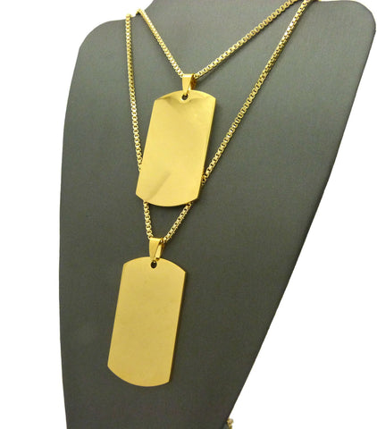 Nyfashion101 Polished Plain Dog Tag Pendant Set W/ 2mm 24" & 30" Box Chain Necklaces In Gold-Tone