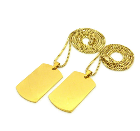 Nyfashion101 Polished Plain Dog Tag Pendant Set W/ 2mm 24" & 30" Box Chain Necklaces In Gold-Tone