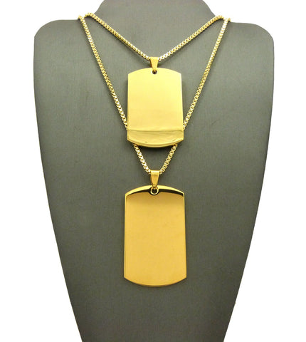 nyfashion101 Polished Plain Dog Tag Pendant Set w/ 2mm 24" & 30" Box Chain Necklaces in Gold-Tone