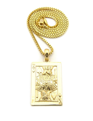 nyfashion101 Polished Poker King Of Hearts Pendant w/ 24" Necklace in Gold-Tone