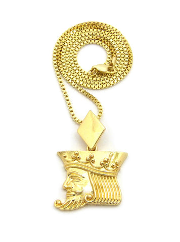 Nyfashion101 Polished Poker King Pendant W/2mm 24" Box Chain Necklace
