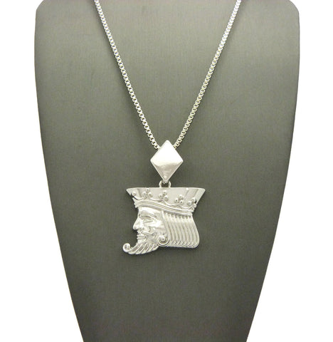Nyfashion101 Polished Poker King Pendant W/2mm 24" Box Chain Necklace