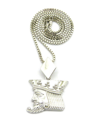 Nyfashion101 Polished Poker King Pendant W/2mm 24" Box Chain Necklace