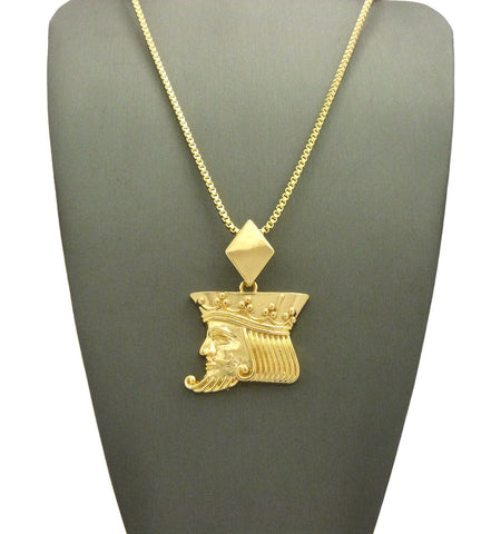 nyfashion101 Polished Poker King pendant w/2mm 24" Box Chain Necklace