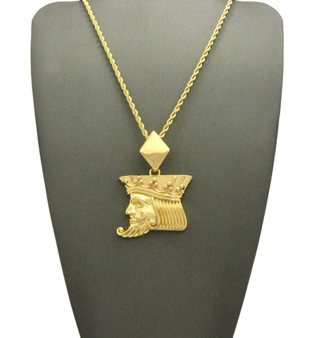 Nyfashion101 Polished Poker King Pendant W/2mm 24" Rope Chain Necklace