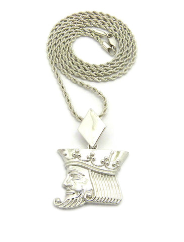 Nyfashion101 Polished Poker King Pendant W/2mm 24" Rope Chain Necklace