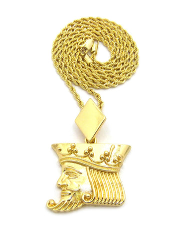 nyfashion101 Polished Poker King pendant w/2mm 24" Rope Chain Necklace