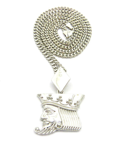 Nyfashion101 Polished Poker King Pendant W/3mm 24" Cuban Chain Necklace