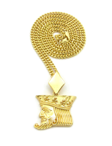nyfashion101 Polished Poker King pendant w/3mm 24" Cuban Chain Necklace
