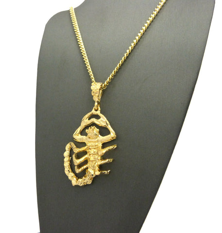 Nyfashion101 Polished Scorpion Pendant W/ 4mm 24" Cuban Chain Necklace In Gold-Tone