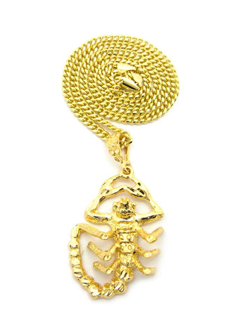 Nyfashion101 Polished Scorpion Pendant W/ 4mm 24" Cuban Chain Necklace In Gold-Tone