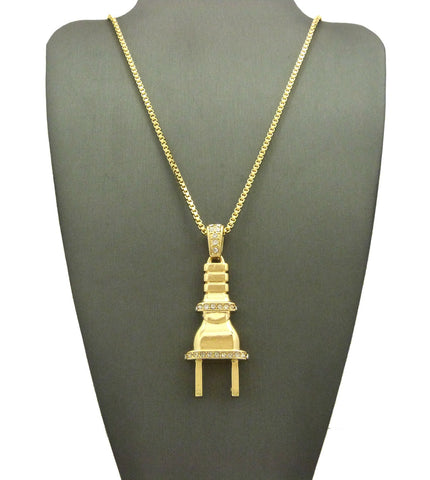 Nyfashion101 Polished Stud Power Plug Pendant With Chain Necklace