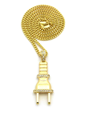 Nyfashion101 Polished Stud Power Plug Pendant With Chain Necklace