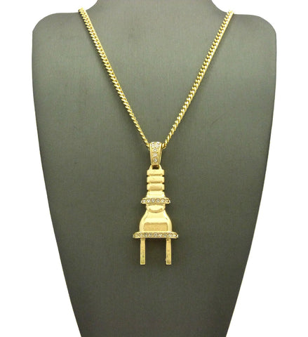 Nyfashion101 Polished Stud Power Plug Pendant With Chain Necklace