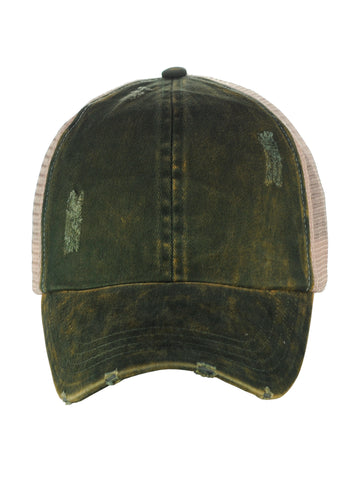 Nyfashion101 Ponyflo Ponytail Messy High Bun Distressed Adjustable Trucker Baseball Cap Green