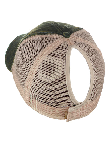 Nyfashion101 Ponyflo Ponytail Messy High Bun Distressed Adjustable Trucker Baseball Cap Green