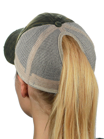 nyfashion101 Ponyflo Ponytail Messy High Bun Distressed Adjustable Trucker Baseball Cap Green