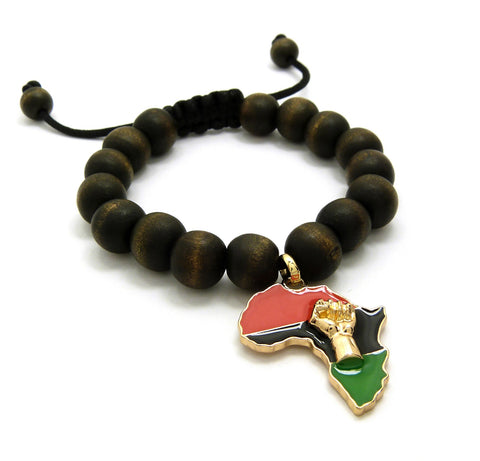 Nyfashion101 Power Fist On Pan Africa Charm With 12mm Adjustable Wooden Bead Macrame Bracelet