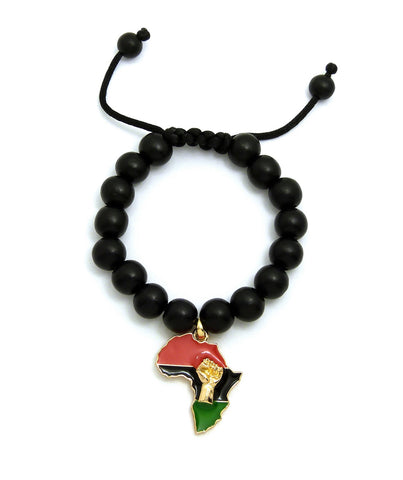 Nyfashion101 Power Fist On Pan Africa Charm With 12mm Adjustable Wooden Bead Macrame Bracelet
