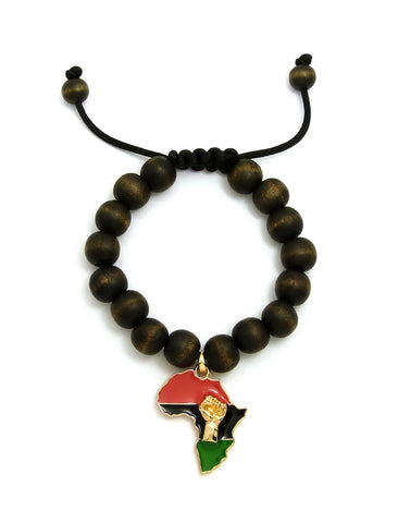 nyfashion101 Power Fist on Pan Africa Charm with 12mm Adjustable Wooden Bead Macrame Bracelet