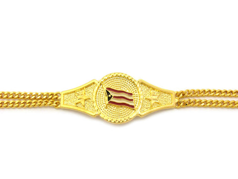 Nyfashion101 Puerto Rico Flag Dual Link Chain Bracelet With Box Clasp In Gold-Tone