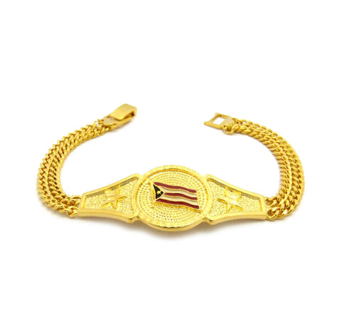 Nyfashion101 Puerto Rico Flag Dual Link Chain Bracelet With Box Clasp In Gold-Tone