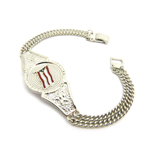 Nyfashion101 Puerto Rico Flag & Star Pendant W/3mm 7.75" Link Chain Bracelet Silver-Tone