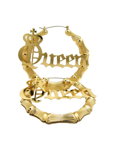 Nyfashion101 Queen Charm Bamboo Door Knocker Hoop Pincatch Earrings