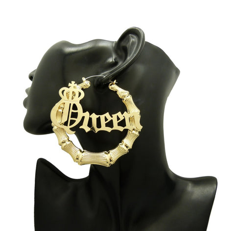 Nyfashion101 Queen Charm Bamboo Door Knocker Hoop Pincatch Earrings